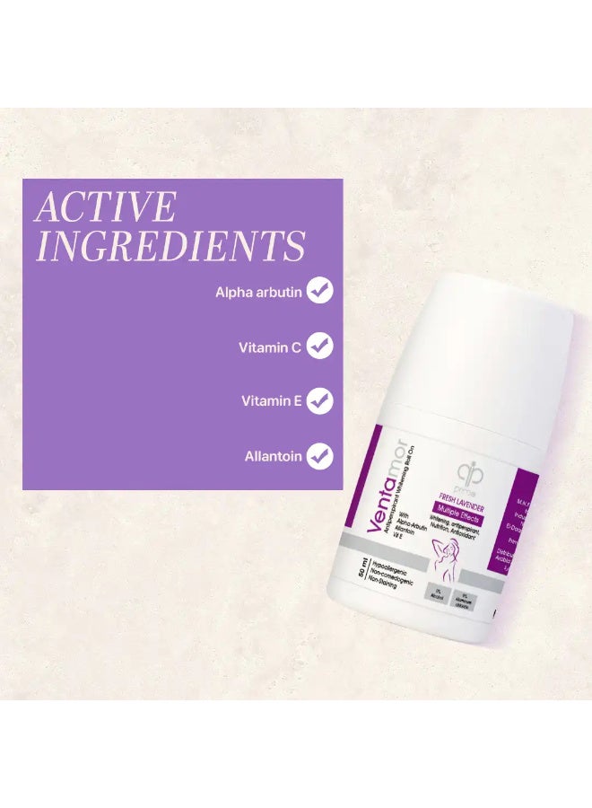 Ventamor Whitening Roll-On 50 ml Deodorant Fresh Lavender Scent – 48H Antiperspirant, Alcohol & Aluminum Free, Suitable for Sensitive Skin - Image 2